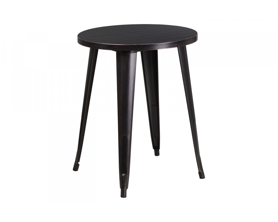 BLNK Webb Commercial Round Metal Indoor-Outdoor Table - Black/Antique