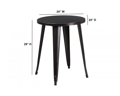 BLNK Webb Commercial Round Metal Indoor-Outdoor Table - Black/Antique