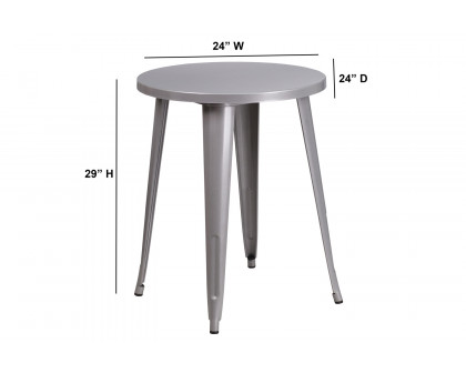 BLNK™ Webb Commercial Round Metal Indoor-Outdoor Table - Silver