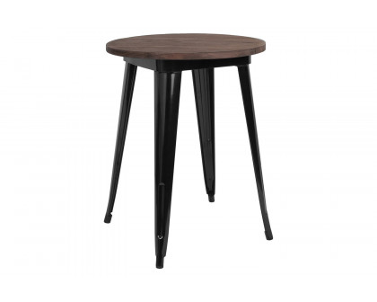 BLNK Webb Round Metal Indoor Table with Walnut Rustic Wood Top - Black