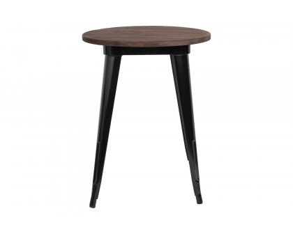 BLNK Webb Round Metal Indoor Table with Walnut Rustic Wood Top - Black