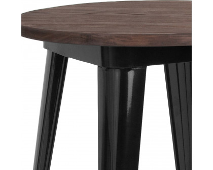 BLNK Webb Round Metal Indoor Table with Walnut Rustic Wood Top - Black