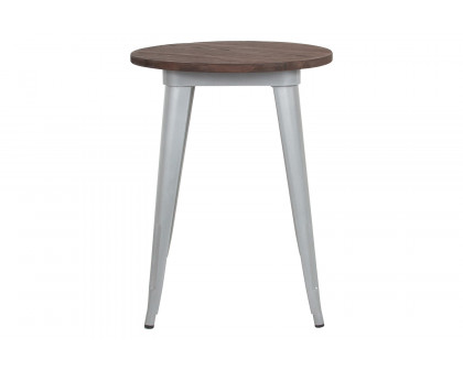 BLNK Webb Round Metal Indoor Table with Walnut Rustic Wood Top - Silver