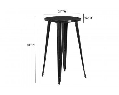 BLNK James Commercial Round Metal Indoor-Outdoor Bar Height Table - Black