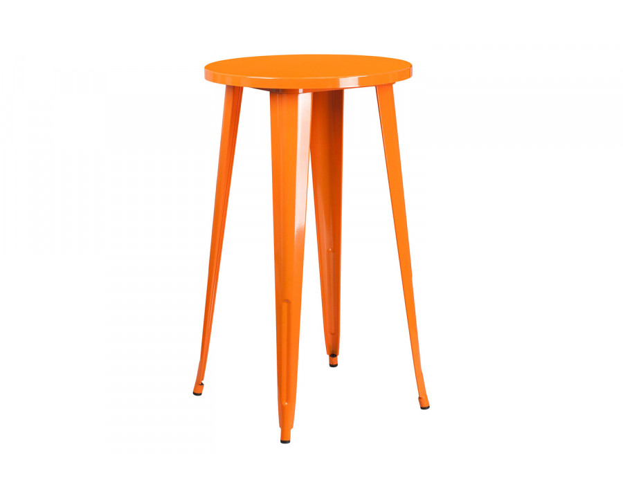 BLNK James Commercial Round Metal Indoor-Outdoor Bar Height Table - Orange