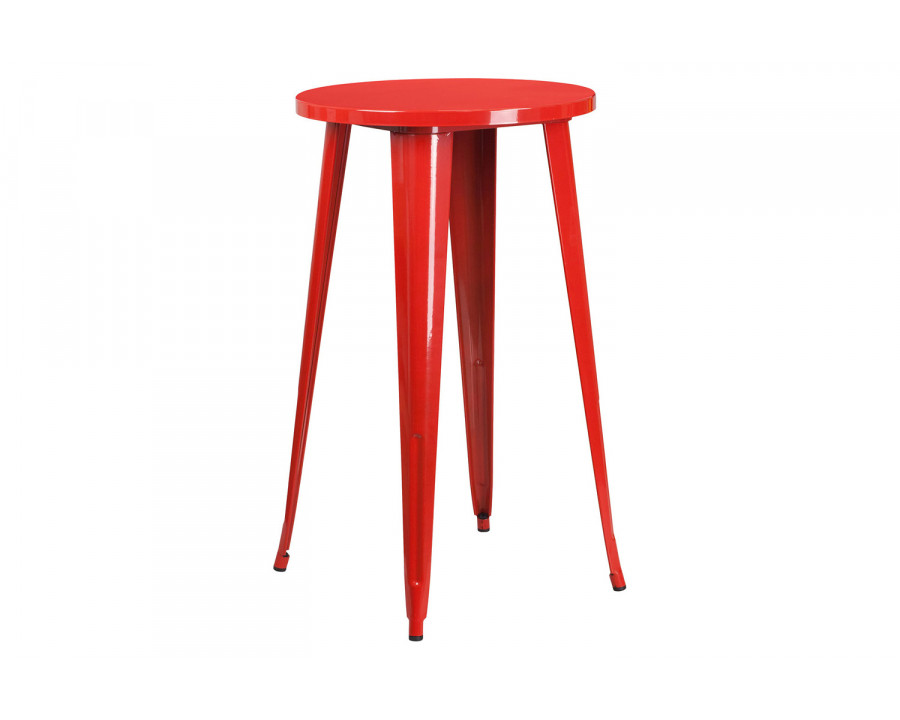 BLNK James Commercial Round Metal Indoor-Outdoor Bar Height Table - Red