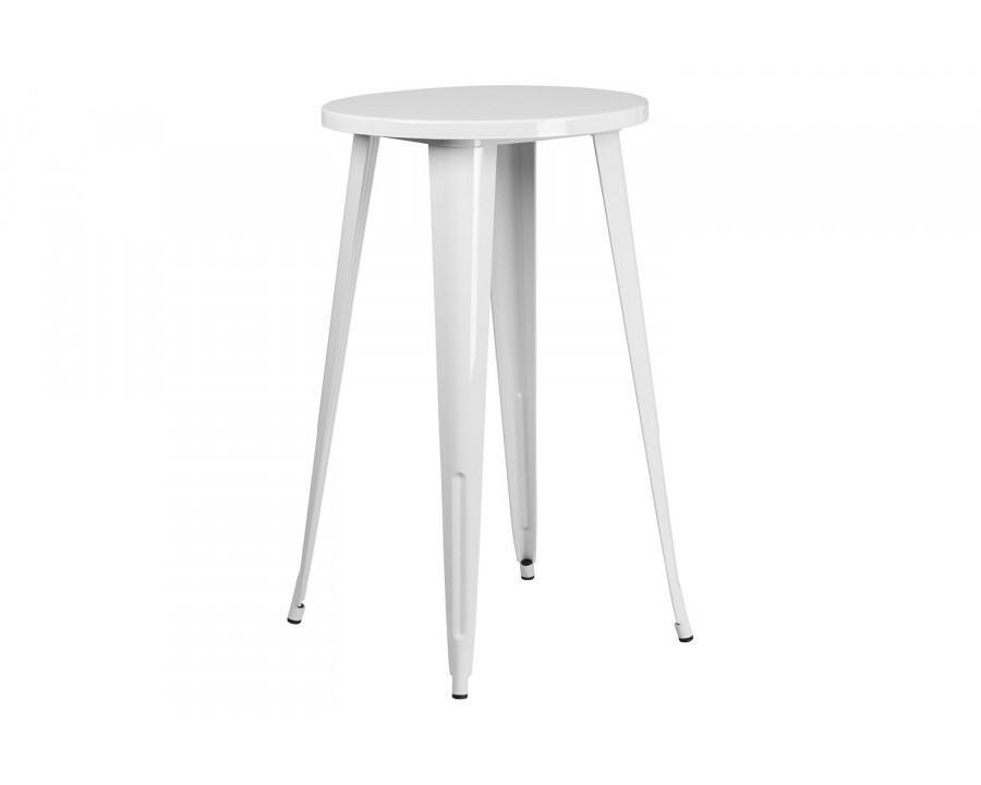 BLNK James Commercial Round Metal Indoor-Outdoor Bar Height Table - White