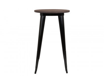 BLNK James Round Metal Indoor Bar Height Table with Walnut Rustic Wood Top - Black