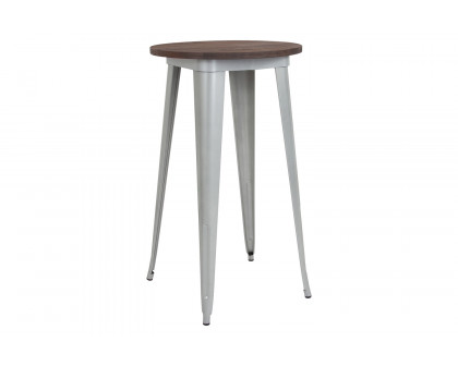 BLNK James Round Metal Indoor Bar Height Table with Walnut Rustic Wood Top - Silver