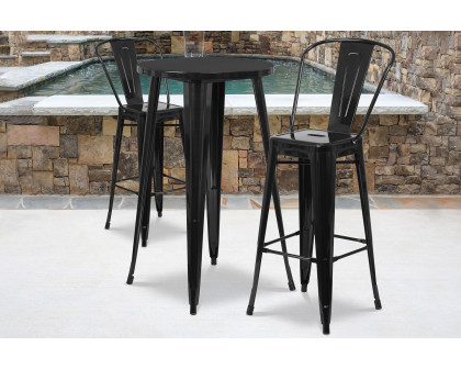 BLNK Nichols Commercial Round Metal Indoor-Outdoor Bar Table Set with 2 Cafe Stools