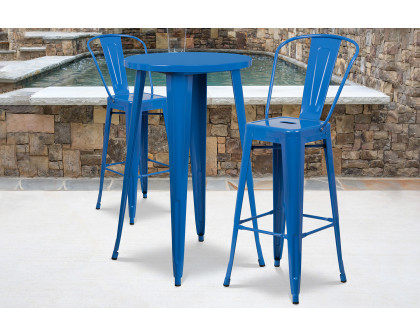 BLNK Nichols Commercial Round Metal Indoor-Outdoor Bar Table Set with 2 Cafe Stools