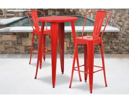 BLNK Nichols Commercial Round Metal Indoor-Outdoor Bar Table Set with 2 Cafe Stools