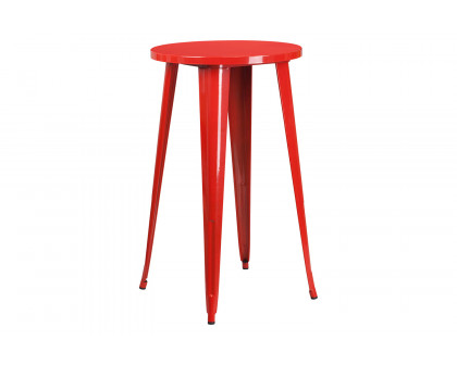 BLNK Nichols Commercial Round Metal Indoor-Outdoor Bar Table Set with 2 Cafe Stools - Red