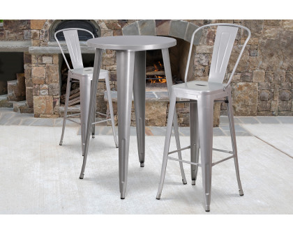 BLNK Nichols Commercial Round Metal Indoor-Outdoor Bar Table Set with 2 Cafe Stools