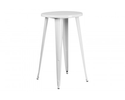 BLNK Douglas Commercial Round Metal Indoor-Outdoor Bar Table Set with 2 Square Seat Backless Stools - White