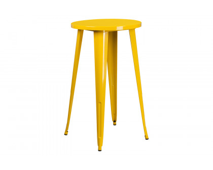 BLNK Douglas Commercial Round Metal Indoor-Outdoor Bar Table Set with 2 Square Seat Backless Stools - Yellow