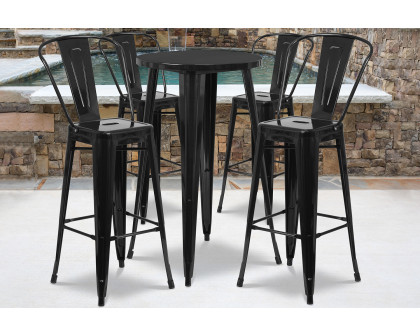 BLNK Dexter Commercial Round Metal Indoor-Outdoor Bar Table Set with 4 Cafe Stools