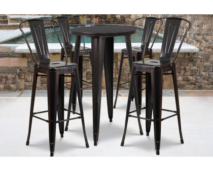 BLNK Dexter Commercial Round Metal Indoor-Outdoor Bar Table Set with 4 Cafe Stools