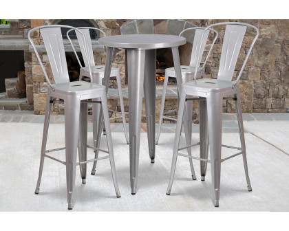 BLNK Dexter Commercial Round Metal Indoor-Outdoor Bar Table Set with 4 Cafe Stools