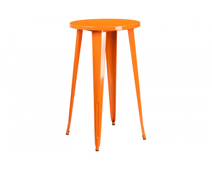 BLNK Ormsby Commercial Round Metal Indoor-Outdoor Bar Table Set with 4 Square Seat Backless Stools - Orange