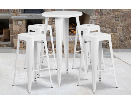 BLNK Ormsby Commercial Round Metal Indoor-Outdoor Bar Table Set with 4 Square Seat Backless Stools