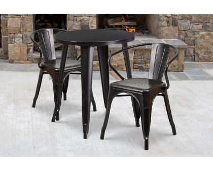 BLNK Napoleon Commercial Round Metal Indoor-Outdoor Table Set with 2 Arm Chairs