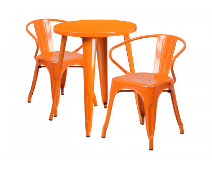 BLNK Napoleon Commercial Round Metal Indoor-Outdoor Table Set with 2 Arm Chairs - Orange