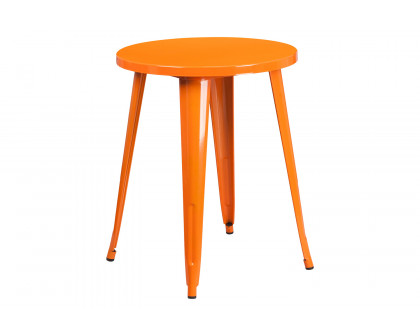 BLNK Napoleon Commercial Round Metal Indoor-Outdoor Table Set with 2 Arm Chairs - Orange