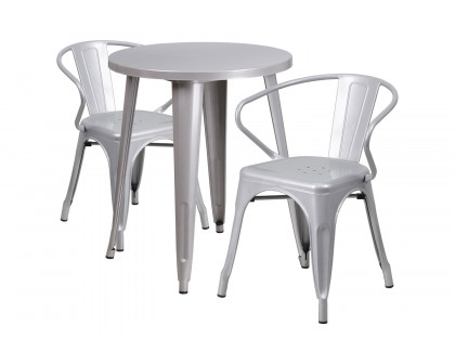 BLNK Napoleon Commercial Round Metal Indoor-Outdoor Table Set with 2 Arm Chairs