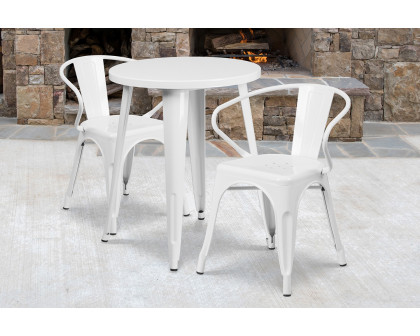 BLNK Napoleon Commercial Round Metal Indoor-Outdoor Table Set with 2 Arm Chairs