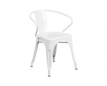 BLNK Napoleon Commercial Round Metal Indoor-Outdoor Table Set with 2 Arm Chairs - White