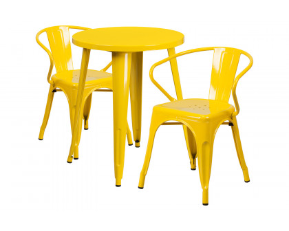 BLNK Napoleon Commercial Round Metal Indoor-Outdoor Table Set with 2 Arm Chairs - Yellow