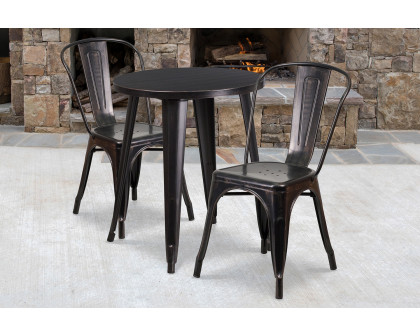 BLNK Napoleon Commercial Round Metal Indoor-Outdoor Table Set with 2 Cafe Chairs