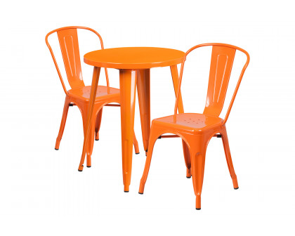 BLNK Napoleon Commercial Round Metal Indoor-Outdoor Table Set with 2 Cafe Chairs - Orange