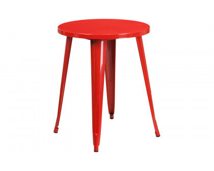 BLNK Napoleon Commercial Round Metal Indoor-Outdoor Table Set with 2 Cafe Chairs - Red