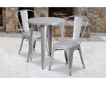 BLNK Napoleon Commercial Round Metal Indoor-Outdoor Table Set with 2 Cafe Chairs