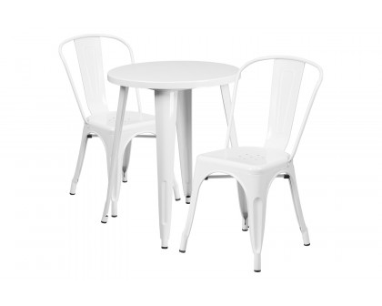 BLNK Napoleon Commercial Round Metal Indoor-Outdoor Table Set with 2 Cafe Chairs - White