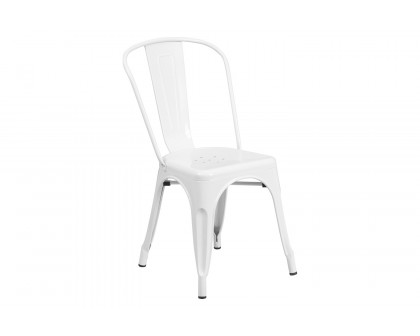 BLNK Napoleon Commercial Round Metal Indoor-Outdoor Table Set with 2 Cafe Chairs - White