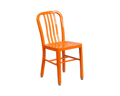 BLNK Napoleon Commercial Round Metal Indoor-Outdoor Table Set with 2 Vertical Slat Back Chairs - Orange