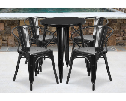 BLNK Chauncey Commercial Round Metal Indoor-Outdoor Table Set with 4 Arm Chairs