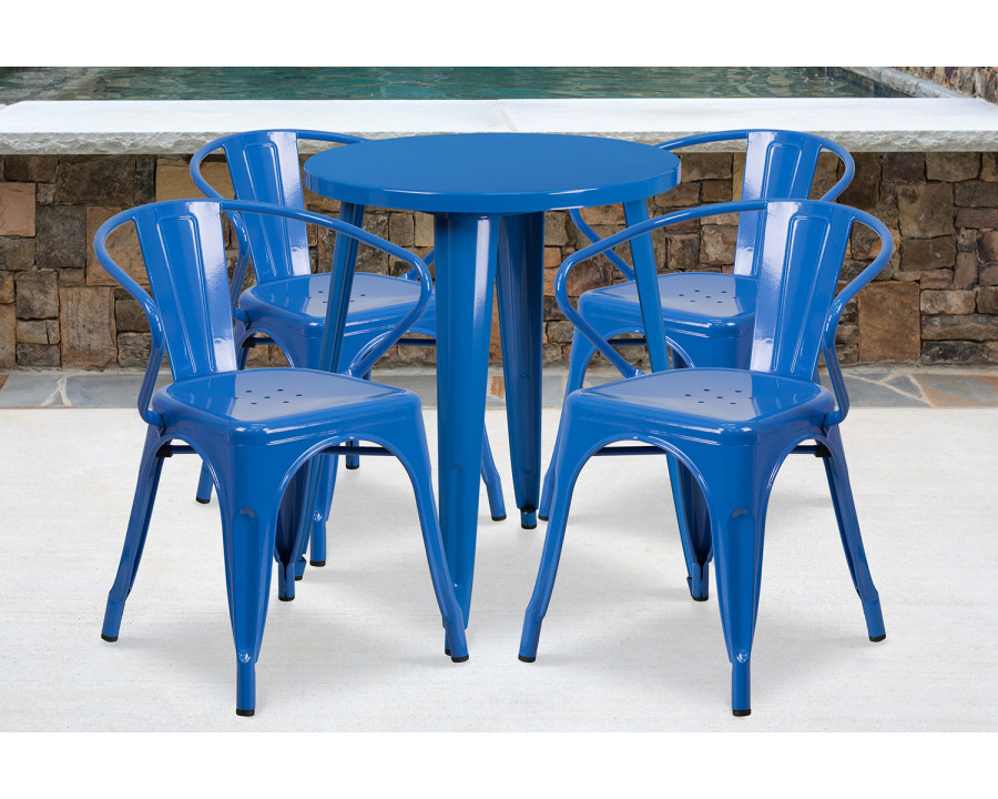 BLNK Chauncey Commercial Round Metal Indoor-Outdoor Table Set with 4 Arm Chairs