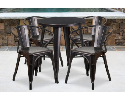 BLNK Chauncey Commercial Round Metal Indoor-Outdoor Table Set with 4 Arm Chairs