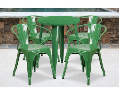 BLNK Chauncey Commercial Round Metal Indoor-Outdoor Table Set with 4 Arm Chairs