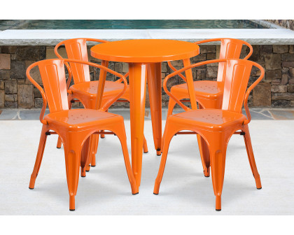 BLNK Chauncey Commercial Round Metal Indoor-Outdoor Table Set with 4 Arm Chairs