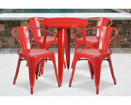 BLNK Chauncey Commercial Round Metal Indoor-Outdoor Table Set with 4 Arm Chairs