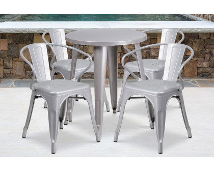 BLNK Chauncey Commercial Round Metal Indoor-Outdoor Table Set with 4 Arm Chairs