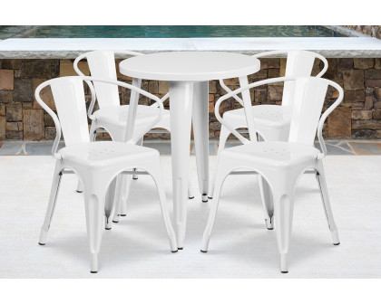 BLNK Chauncey Commercial Round Metal Indoor-Outdoor Table Set with 4 Arm Chairs