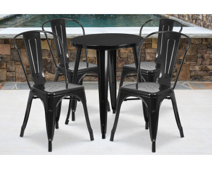 BLNK Chauncey Commercial Round Metal Indoor-Outdoor Table Set with 4 Cafe Chairs