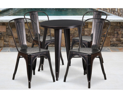 BLNK Chauncey Commercial Round Metal Indoor-Outdoor Table Set with 4 Cafe Chairs