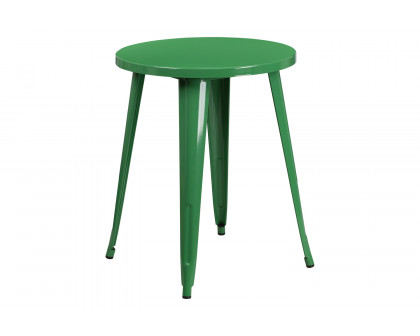 BLNK Chauncey Commercial Round Metal Indoor-Outdoor Table Set with 4 Cafe Chairs - Green